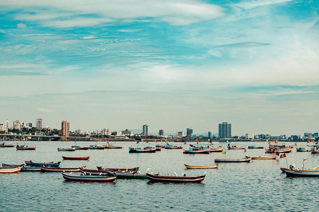 Mumbail city coastline boats
