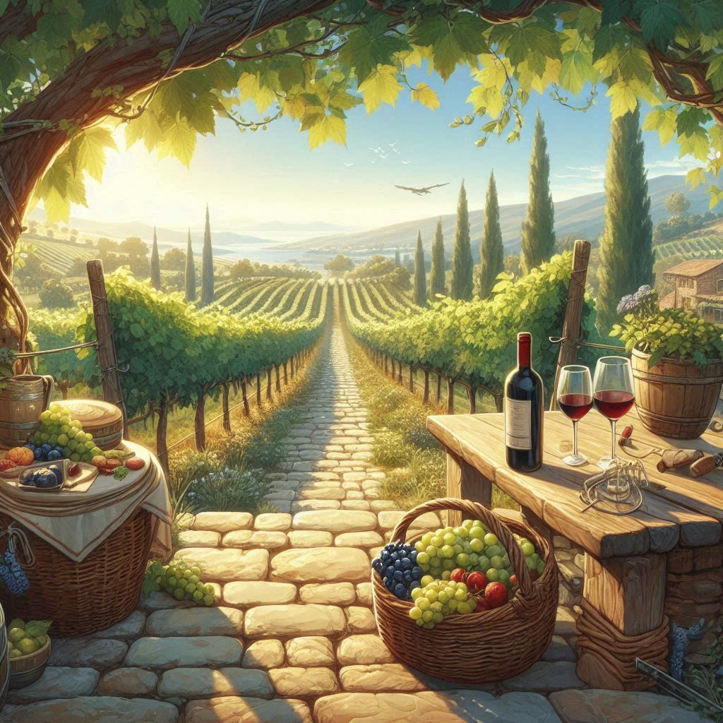 vineyard with grapes in the basket